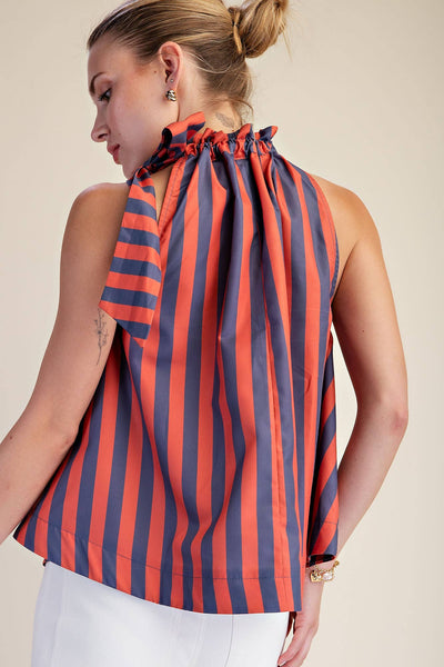 Olivia Ruffle Neck Charcoal/Navy