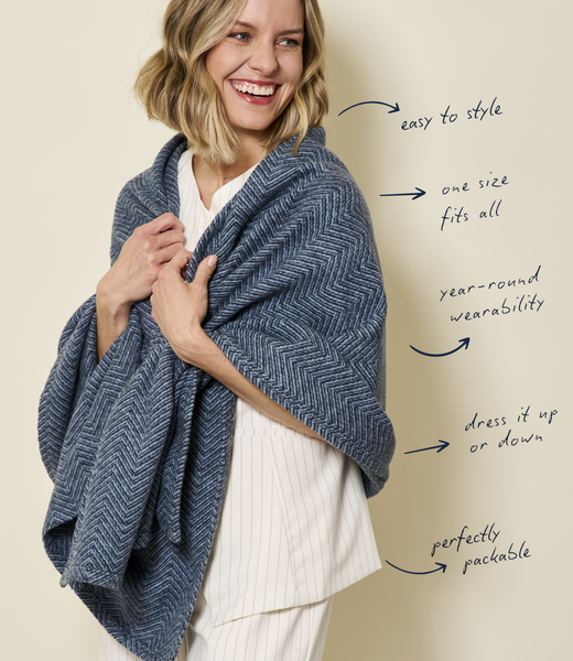 Bayside Herringbone Shawl - Midnight Navy