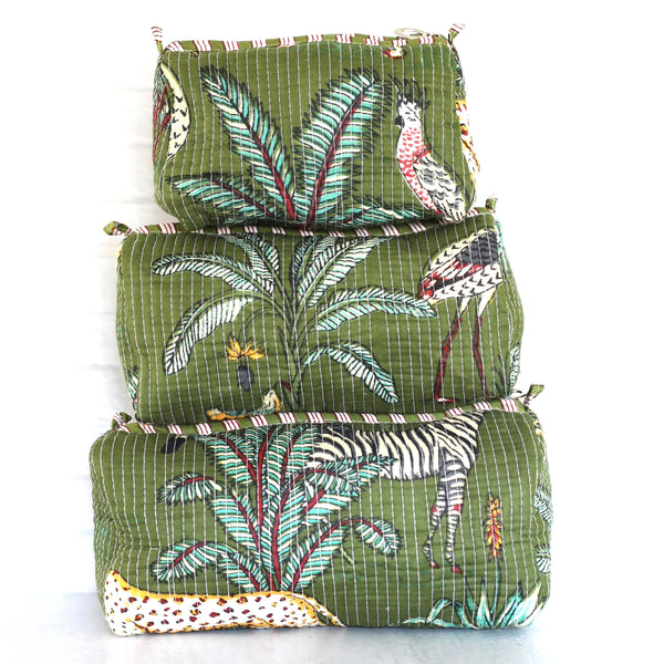 Cosmetic Bags, Set of 3, Green Jungle