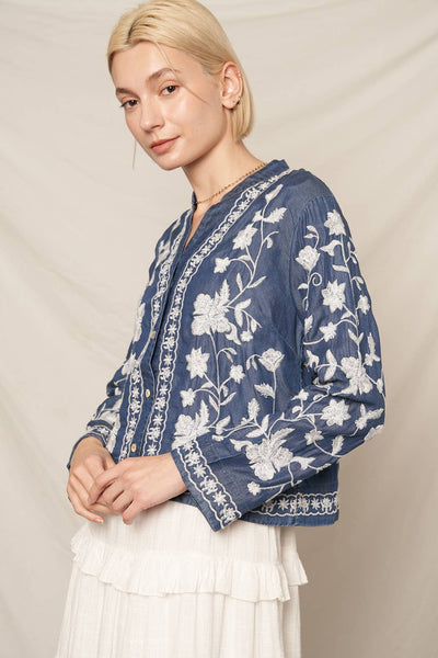 Embroidered Denim Top