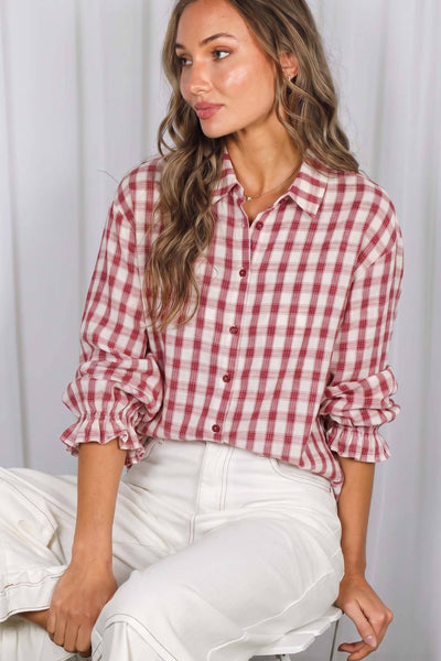 Red Ruffle Cuff Blouse