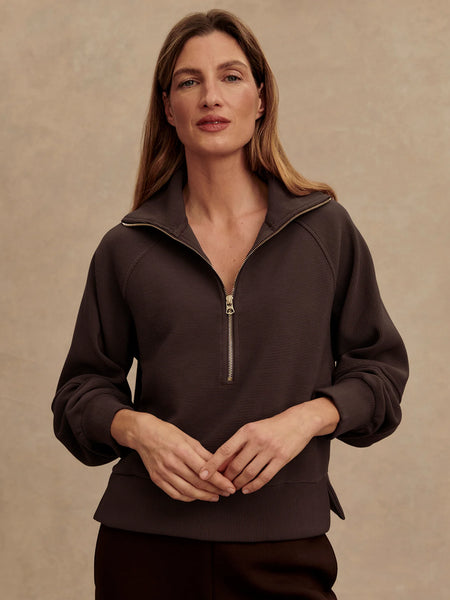 Varley Milano Half Zip Sweat in Coffee Bean