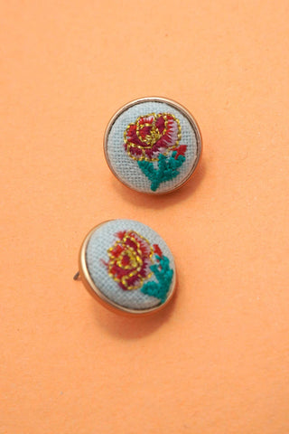 Blue Embroidered Earrings