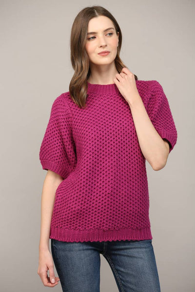 Berry Balloon Sleeve Sweater