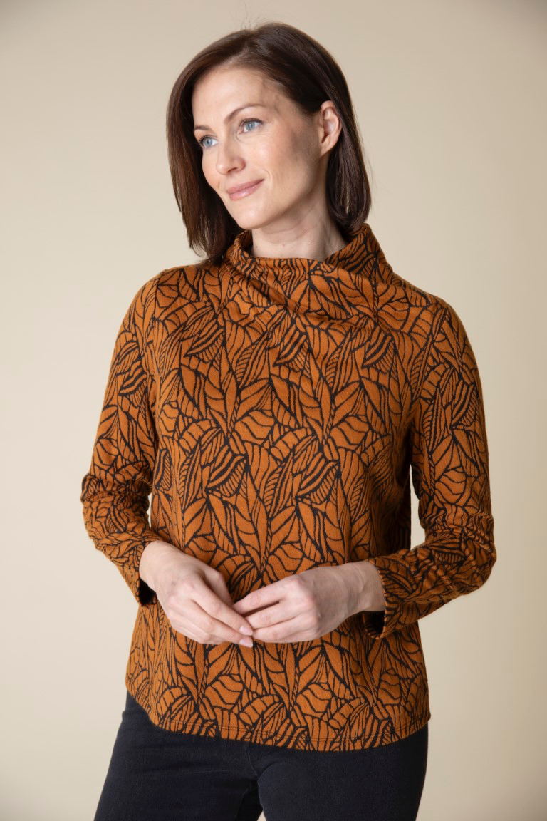 Falling Leaves Jacquard Wrap Neck Top