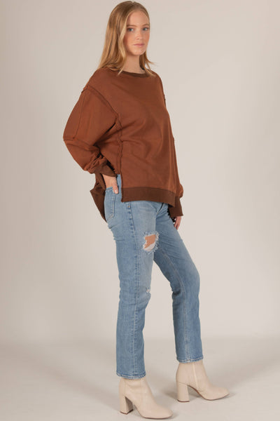 French Terry Long Sleeve Top: Chocolate