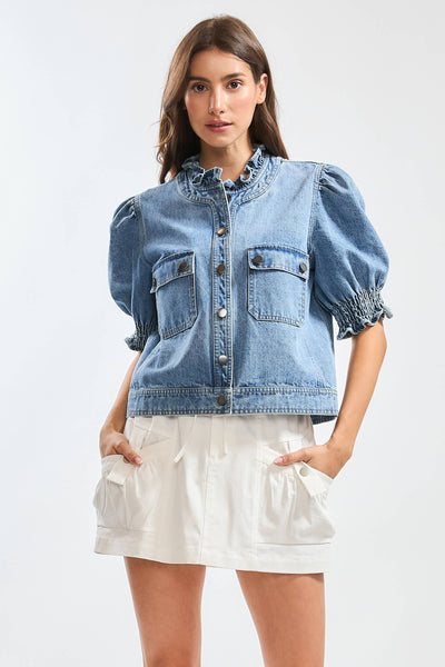 Eloise Ruffle Collar Denim Jacket
