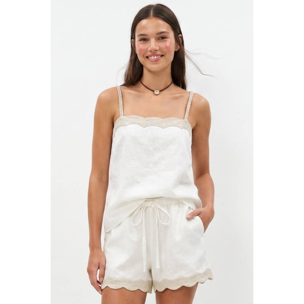 Naked Zebra - Scallop Trim Linen Tank Top: Rustic Orange / S