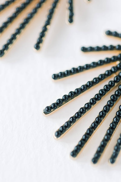 Black Sunburst Statement Drop Earrings