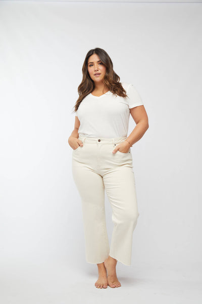 Aberdeen Ecru Ankle Crop High Rise Jean