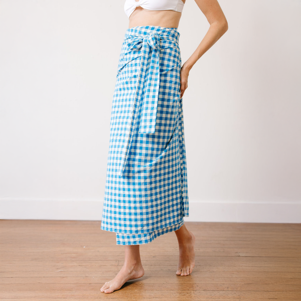 Sunshine Tienda Blue Bay Gingham Tie Sarong
