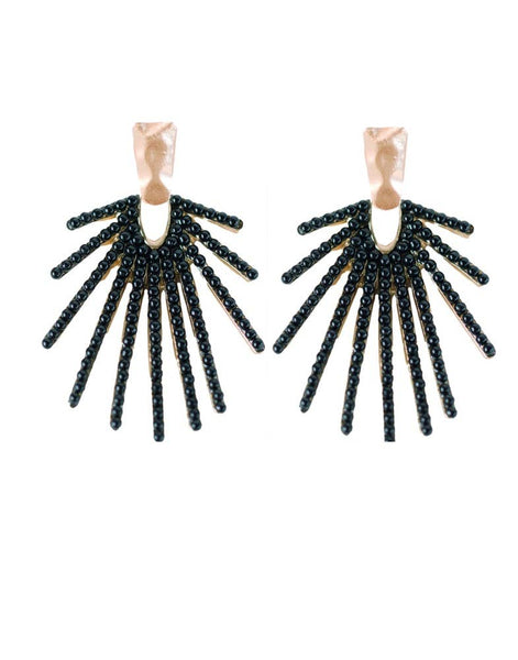 Black Sunburst Statement Drop Earrings