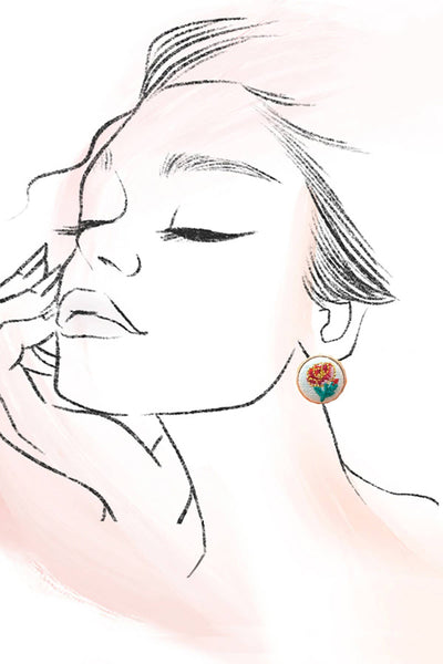 Pink Embroidered Earrings