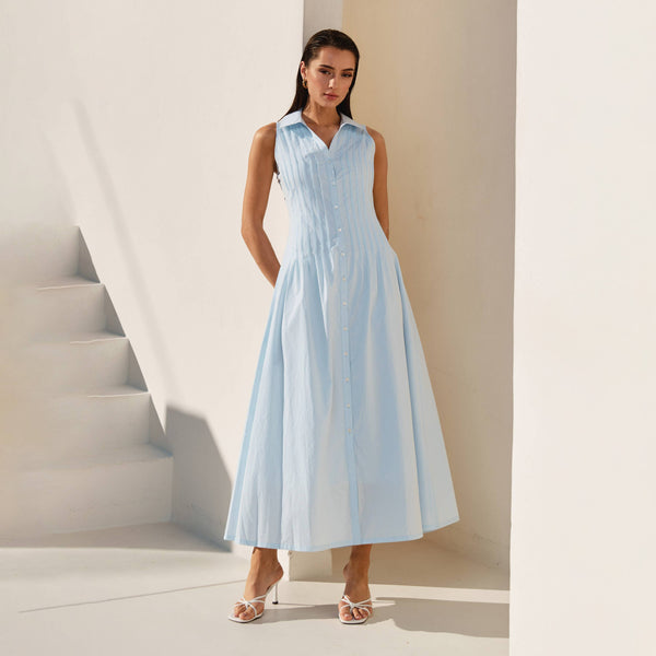 Sky Pintuck Maxi Dress