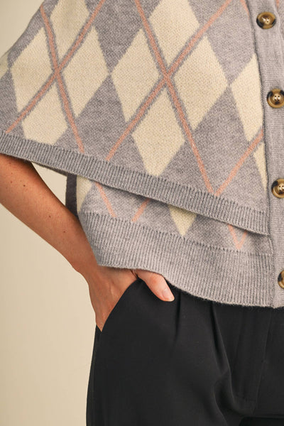 Grey Argyle Cardigan