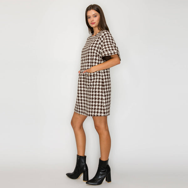 Mocha Houndstooth Dress