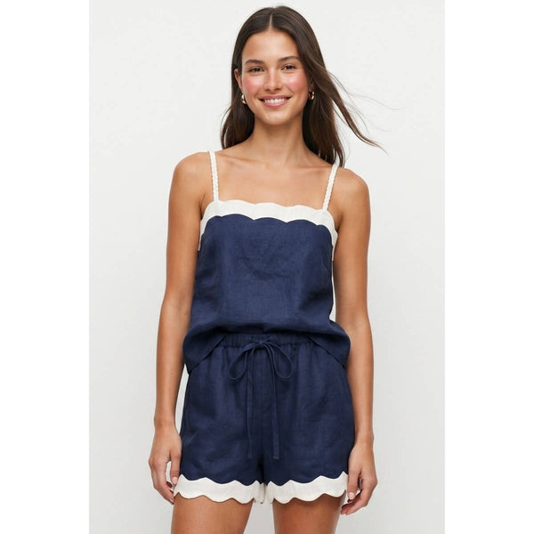 Naked Zebra - Scallop Trim Linen Tank Top: Rustic Orange / S