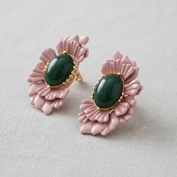 paperln - Retro Oval Glass Bead Flower Earrings