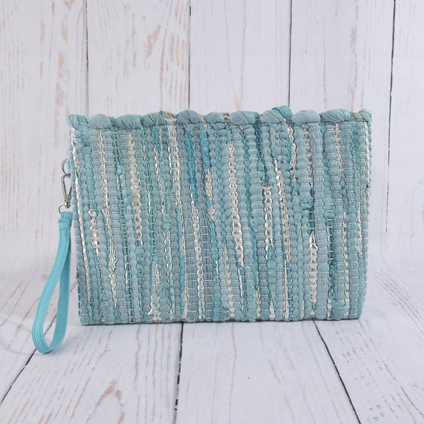 Metallic Stripe Clutch Turquoise Bag