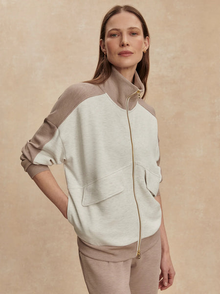Varley Garcia Two-Tone Zip-Through Sweat : Ivory Marl/Taupe Marl