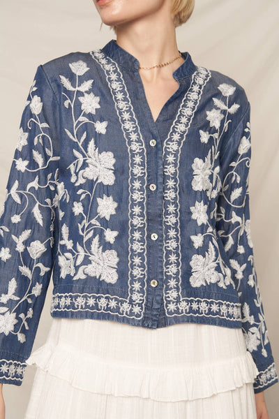 Embroidered Denim Top
