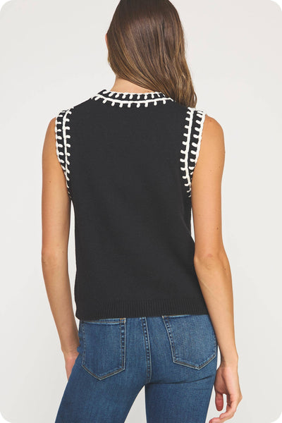 Black Contrast Stitch Tank