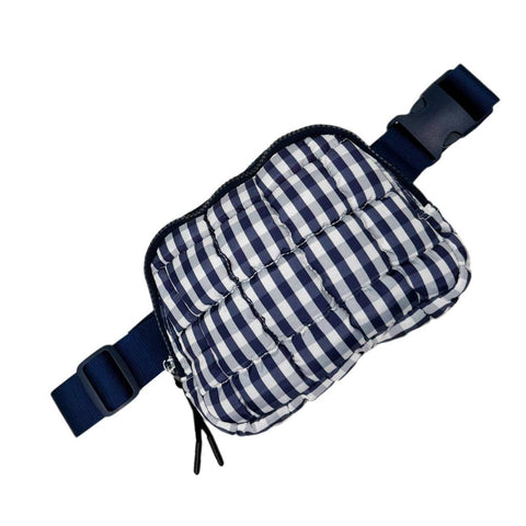Lulu Mac Gingham Puffer Quilted Belt Bag Navy/White