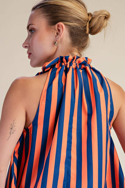 Olivia Ruffle Neck Charcoal/Navy