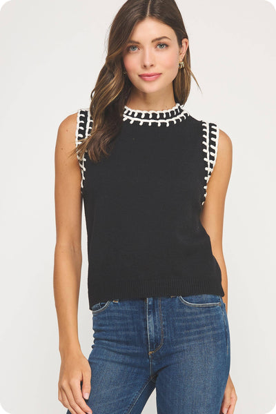 Black Contrast Stitch Tank
