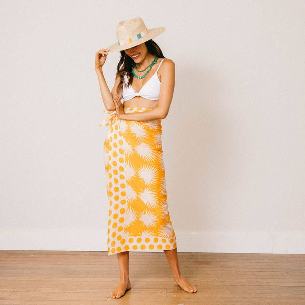 Sunshine Tienda Gold Palm Geo with Gold Dot Sarong