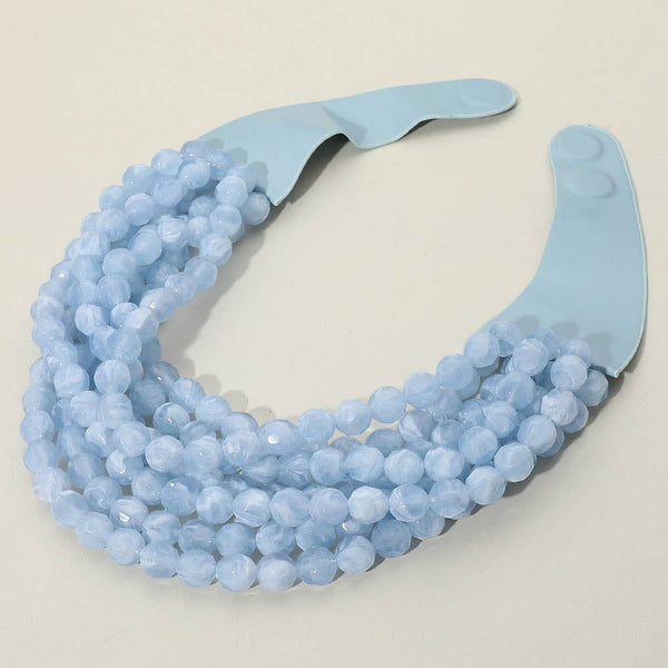 Multi Layered Faux Leather Necklace: Light Blue