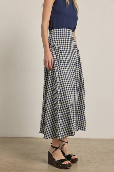 Navy Check Maxi Skirt