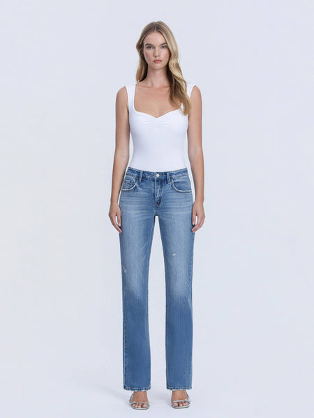Mid Rise Straight Leg Jeans