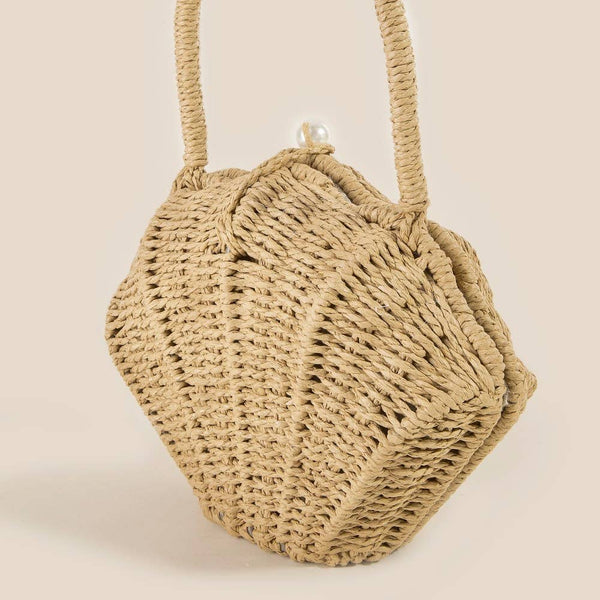 Straw Shell Braided Top Handle Bag KA