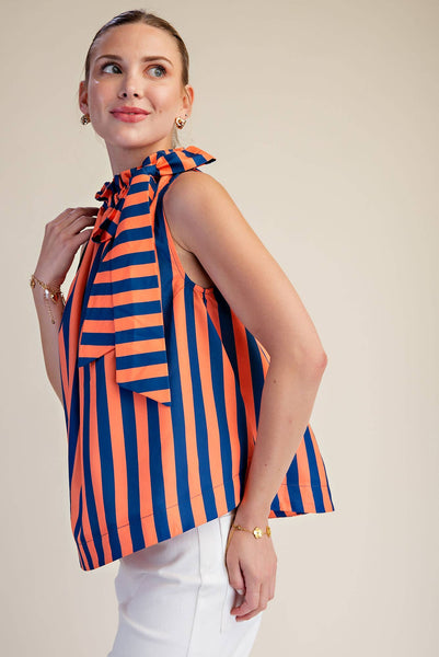 Olivia Ruffle Neck Navy/Orange