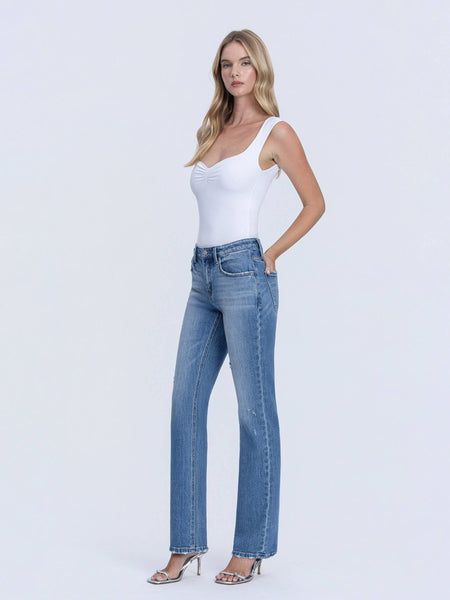 Mid Rise Straight Leg Jeans