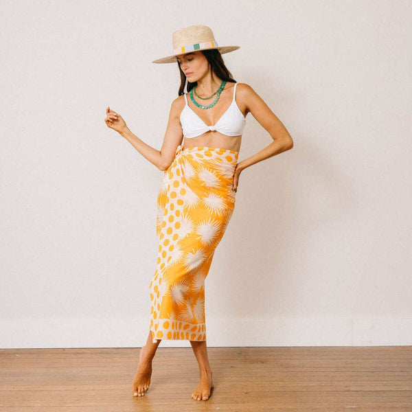 Sunshine Tienda Gold Palm Geo with Gold Dot Sarong