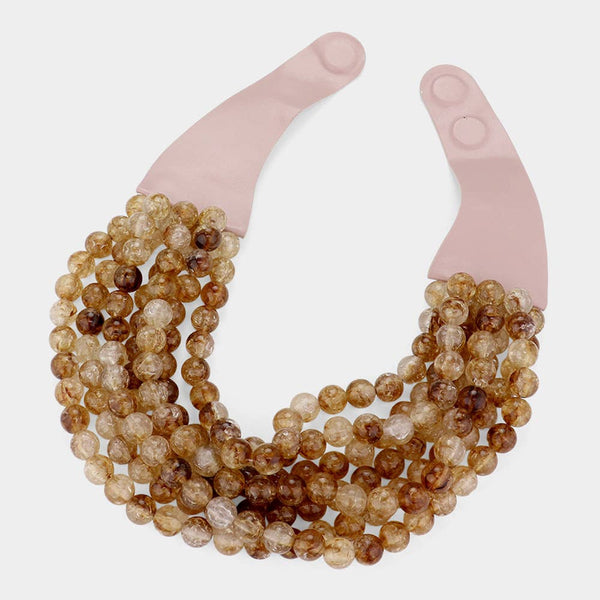 Multi Layered Faux Leather Necklace: Tan