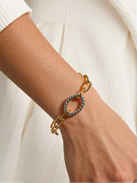 Henriette 18K Gold Non-Tarnish Two Tone Bold Chain Bracelet