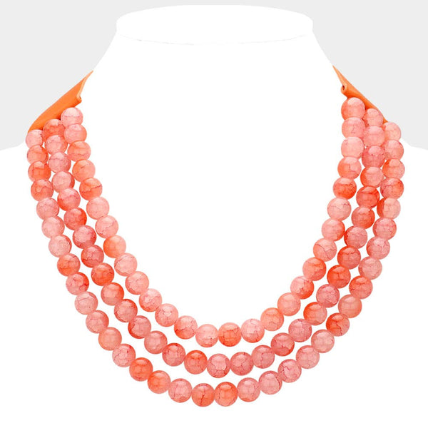 Coral Layered Faux Leather Necklace
