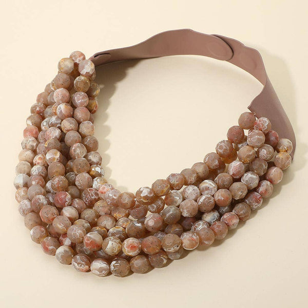 Multi Layered Faux Leather Magnetic Necklace: Tan