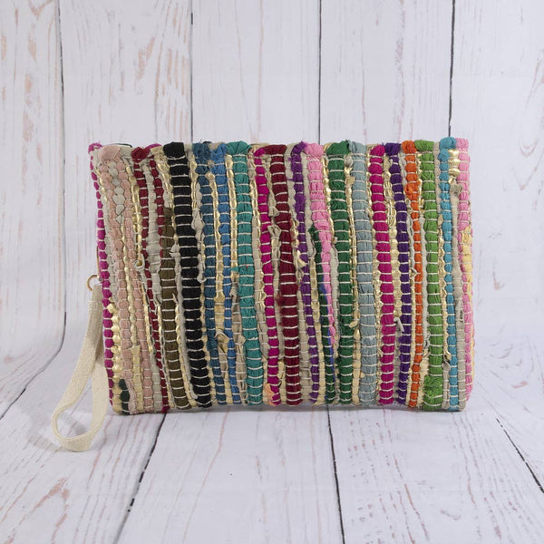 Woven Multi Metallic Stripe Wristlet