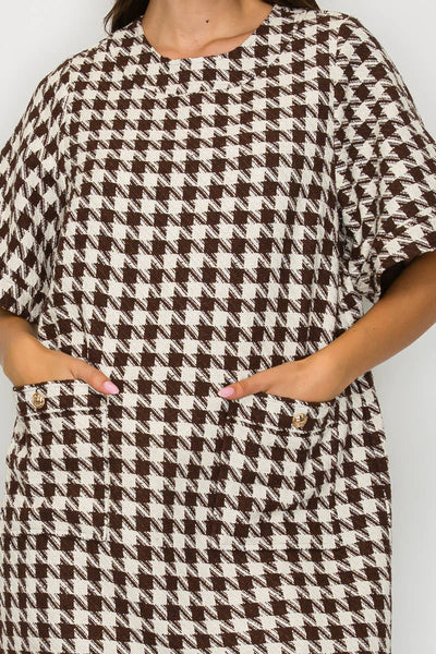 Mocha Houndstooth Dress
