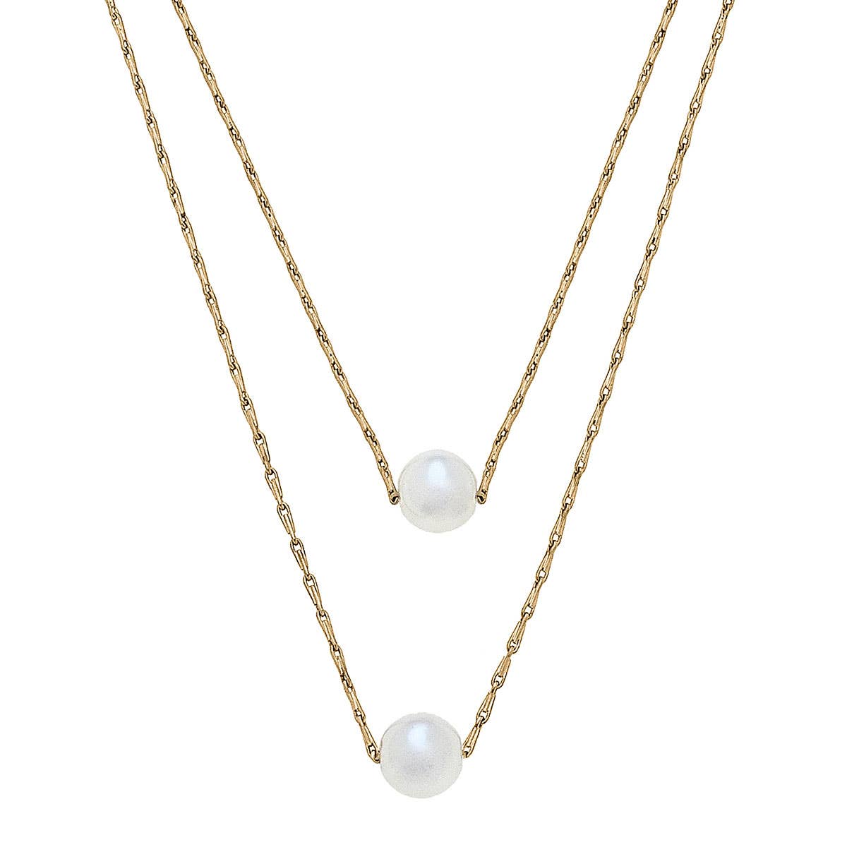 Audrey Layered Pearl Necklace in Worn Gold