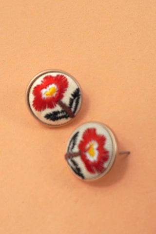 White Embroidered Earrings