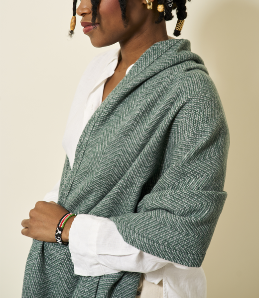 Bayside Herringbone Shawl - Evergreen