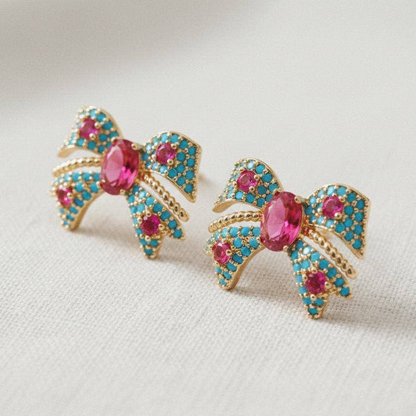 Teal Bow Earrings