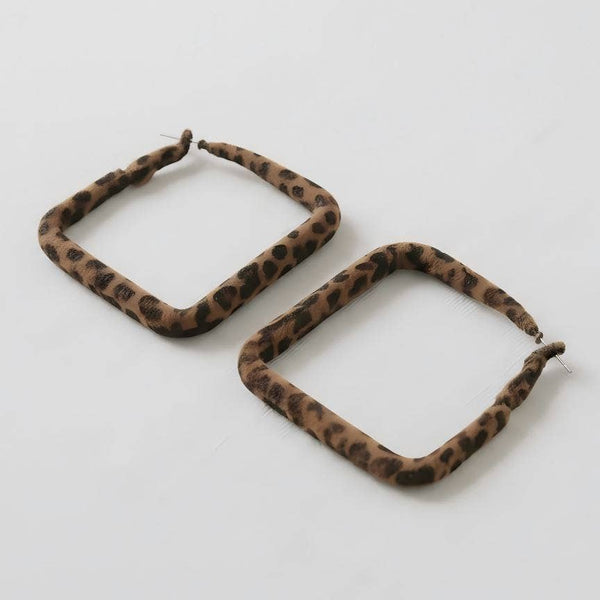 Leopard Print Square Hoop Earrings