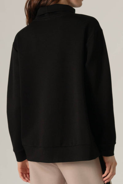 Butter Modal Mock Neck Top w/ Side Zipper: Black