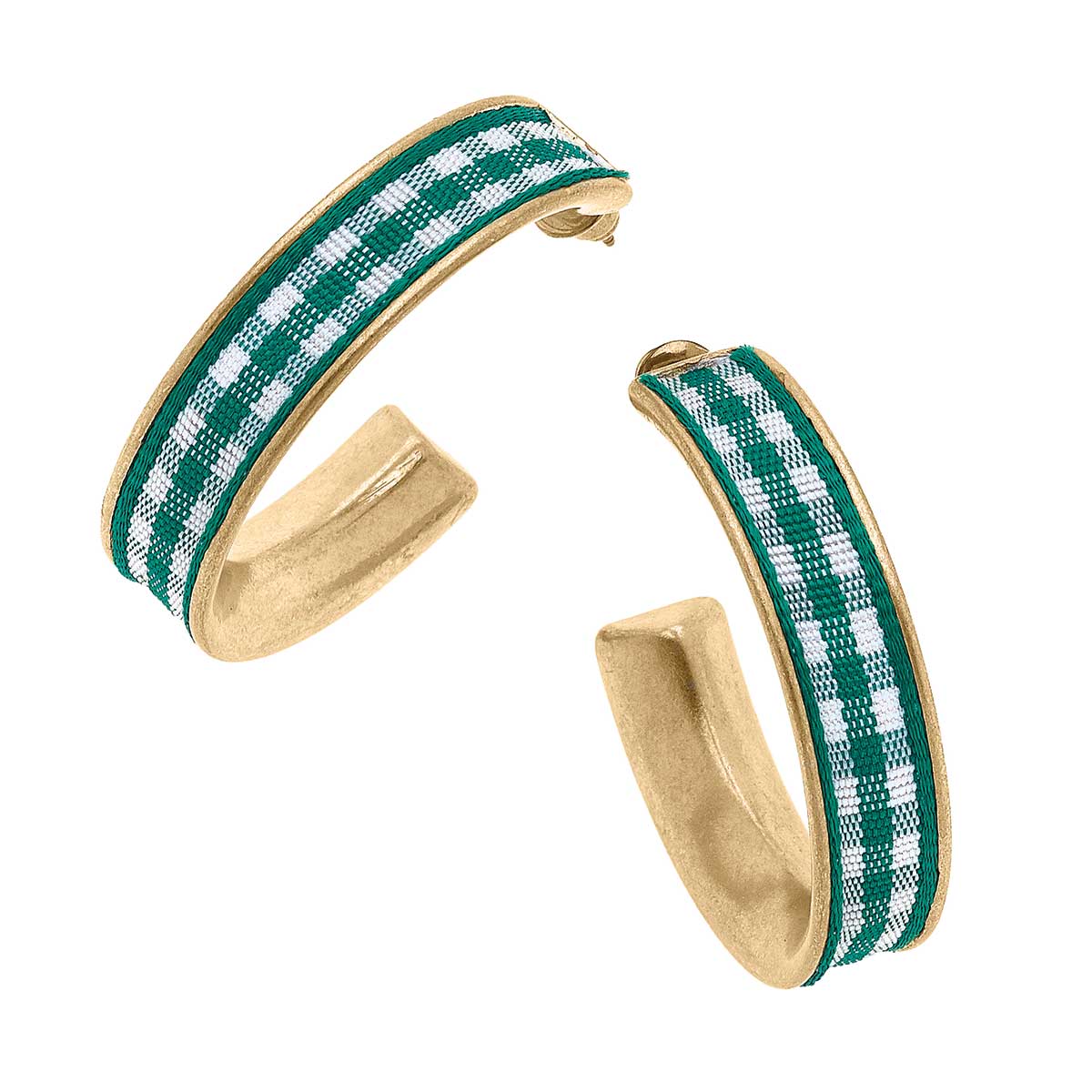 Libby Gingham Hoop Earrings: Green